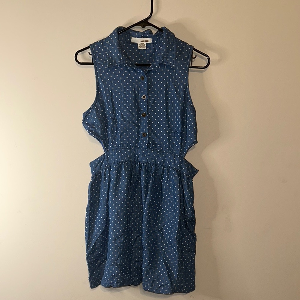 Blue Polka Dot Sleeveless Dress